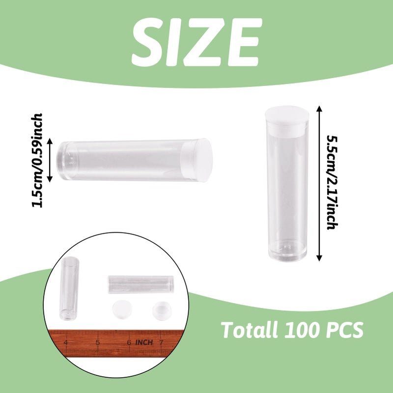 Craftdady 100Pcs Transparent Clear Plastic Small Empty Storage Tubes Bead Container Set Test Bottles Organizers Boxes with Lid 2.16x0.59 (55x15mm) - Image 4
